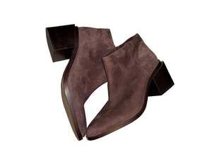 Suede Pointed Toe Block Heel Ankle Bootie